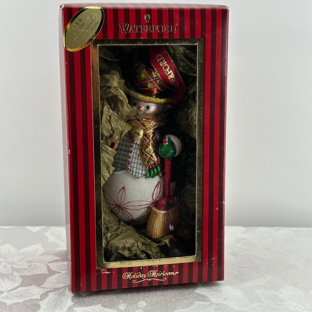 Vintage Waterford Holiday Heirloom Snowman Ornament Red Plaid NW Limited Edition